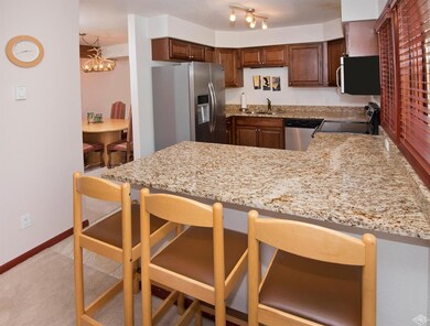 view from kitchen to dining area