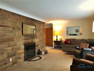 Living Room with stone wall/fireplace and coved ce