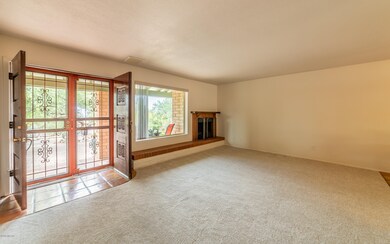 Living room with double front doors