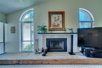 Working wood burning fireplace.