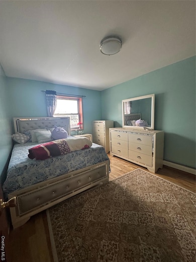 Bedroom featuring light wood finished floors and a baseboard radiator