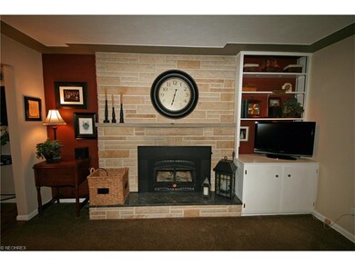 Stone wall fireplace with granite hearth and built