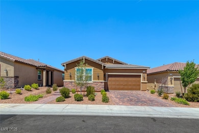 Craftsman-style house with an attached garage, sto