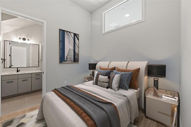 Bedroom featuring a sink, light wood finished flo