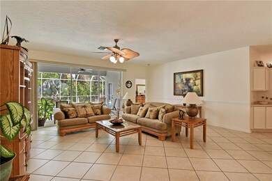 Large great room with diagonal floor tiles
