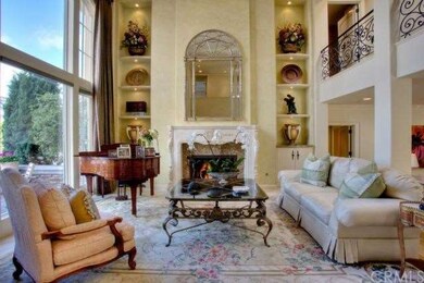 Living room with marble fireplace