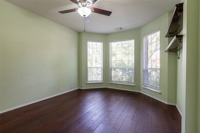 Bright and inviting home office with large windows