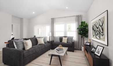 Great room with vaulted ceiling