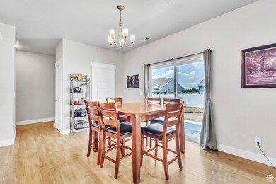 Dining room featuring a chandelier and light wood-style floors