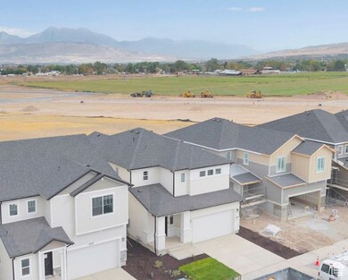 Aerial perspective of suburban area with mountains