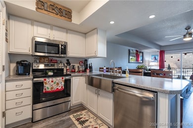 Stainless appliances with farm sink and newer coun