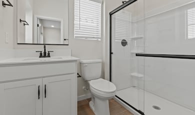Primary bath with matte black finishes