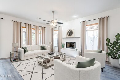 Living Room with White Fireplace