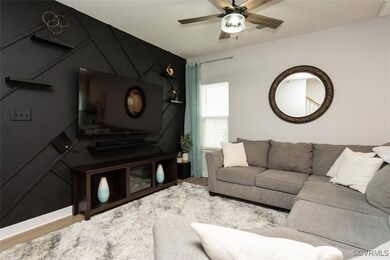 Living area with a decorative wall, wood finished