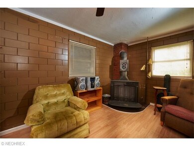 Family room with wood stove