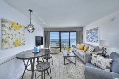 Living room with wood tiled floor