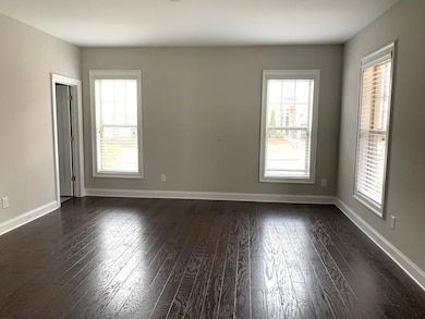 Unfurnished room with dark wood-type flooring, ple