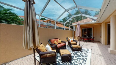 Expansive pavered courtyard.