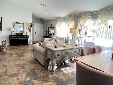 Living area with stone finish floors