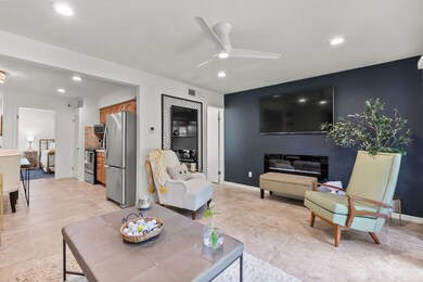 The kitchen and living room are open to each other