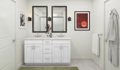 Freestanding vanity with chrome fixtures
