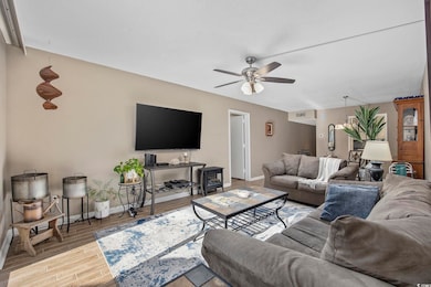 Living room featuring wood-type flooring and ceili