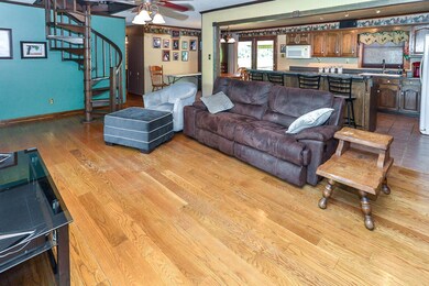 Open den and kitchen living.