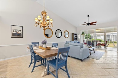 Dining area featuring light tile patterned floorin