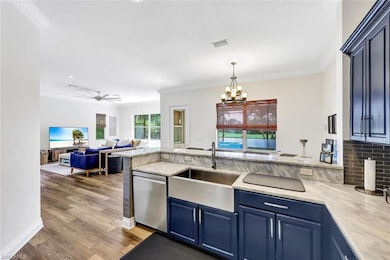 Kitchen farmers sink, quartz counters