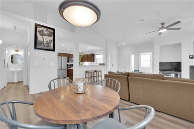 Dining area featuring light wood finished floors,