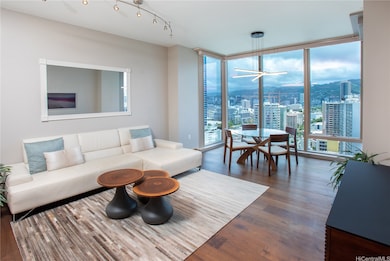 Staged photo of the living room. All the furniture has been removed