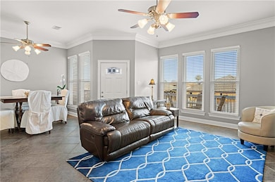 Living room at the rear of the townhouse that over