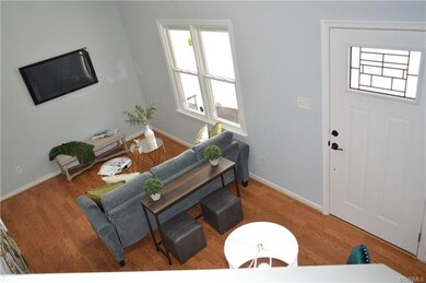 Family room with vaulted ceiling