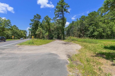 View of asphalt road with traffic signs and a wooded view