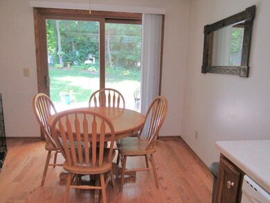 The dining area with a ceiling light/fan. Overlook