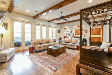 This inviting living room features warm hardwood f