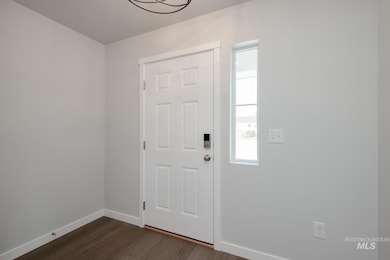Foyer with dark wood finished floors and healthy amount of natural light