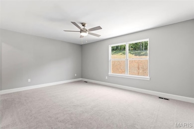 Spare room with ceiling fan and carpet floors