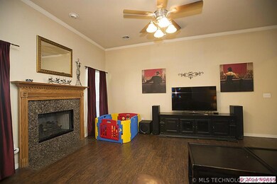 Granite front fireplace is ready for Santa's stock