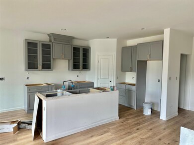 Kitchen with light wood-type flooring, a center is