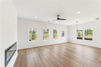 Open plan with sleek fireplace