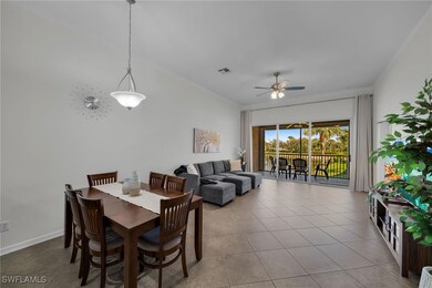 Dining space with tile patterned floors, visible v