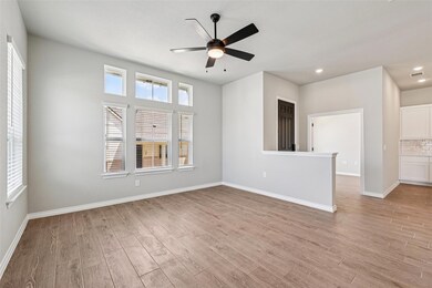Empty room featuring light wood-style flooring, p