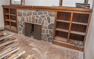Detailed view of a stone fireplace