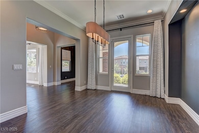 Unfurnished dining area with crown molding, health