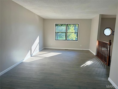 Spare room with dark wood finished floors and a textured ceiling