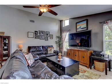 Comfy Family Room with soaring ceilings