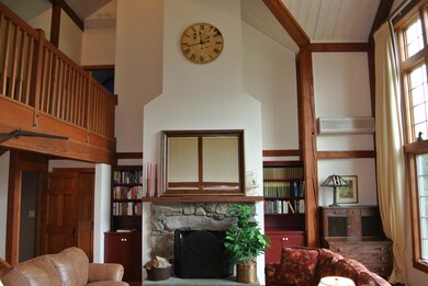 Soaring fireplace in the great room.