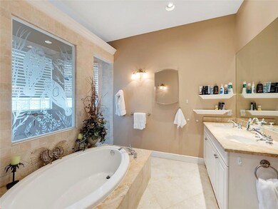 Master bath soaking tub and walk through shower