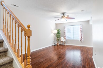 Great room with laminate flooring